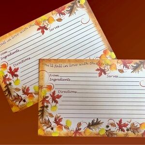 20 Autumn leaves recipe cards 4x6” made in the USA